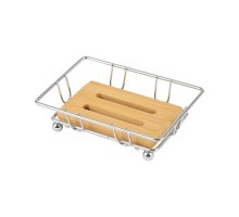 Мыльница Рыжий кот 101243 "BAMBOO-01", 12,4x8,3x3,2 см, металл/бамбук , хром. покр.
