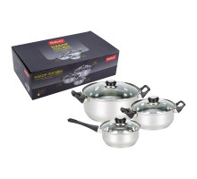 Набор посуды из 6 предметов BAKS-SET-6 из нерж стали (2 кастр+ковш) с крышками: 2,0/2,8 л+1,4л)