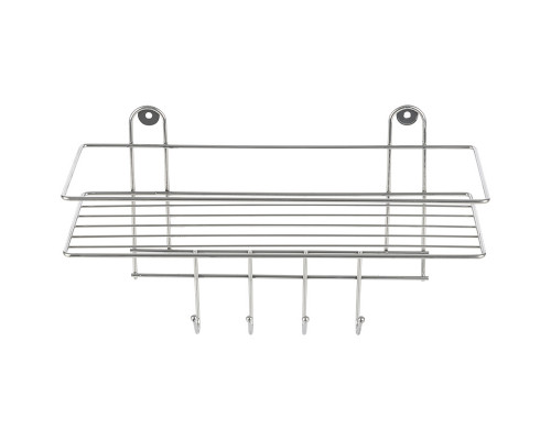 Полка настенная Lecco Plus 33*12,5*21 см 4 крючка хром