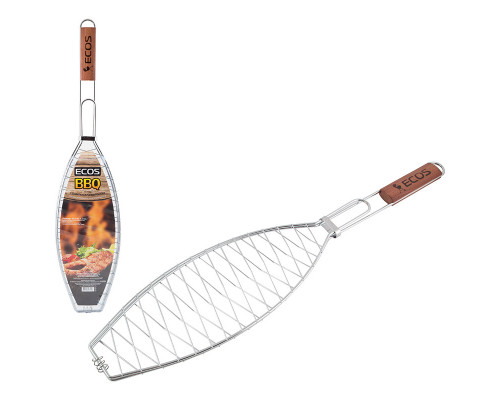 Решетка для барбекю ECOS RD-114D (универс. рыба/мясо, р-р 40х15х2см, общая длина 68 см, хром.)