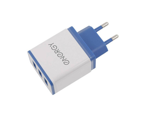 Сетевое зарядное устройство Energy ET-34, 3 USB разъёма, 2,1А, цвет - белый