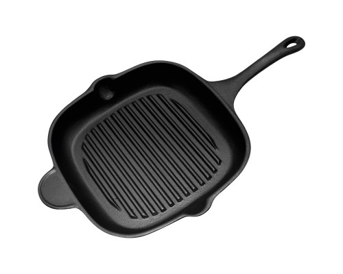 Сковорода-гриль чугунная с чугунной ручкой, квадратной формы, PADELLA, 28*28 см