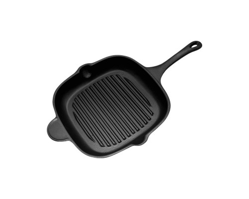 Сковорода-гриль чугунная с чугунной ручкой, квадратной формы, PADELLA, 28*28 см