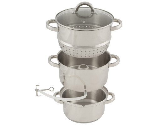 Соковарка из нерж стали MAL-JUICER-1, объем 6 л, 3 чаши, стекл крышка с пароотводом, зерк полир