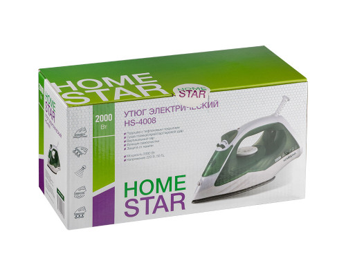 Утюг HomeStar HS-4008 бело-зеленый (2000Вт, пар, тефлоновая подошва, антинакипь)