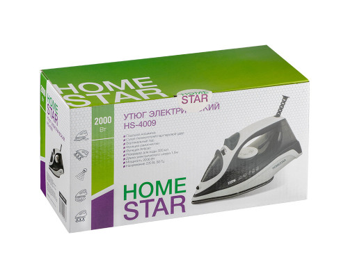 Утюг HomeStar HS-4009 бело-черный (2000Вт, пар, керамическая подошва, антинакипь)