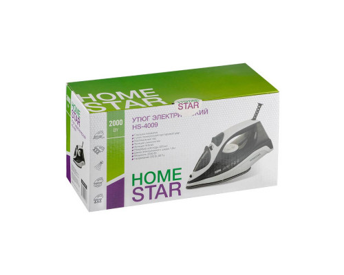 Утюг HomeStar HS-4009 бело-черный (2000Вт, пар, керамическая подошва, антинакипь)