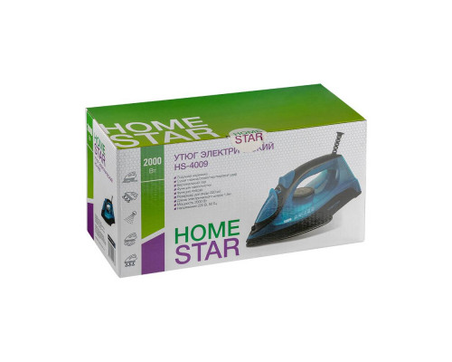 Утюг HomeStar HS-4009 черно-синий (2000Вт, пар, керамическая подошва, антинакипь)