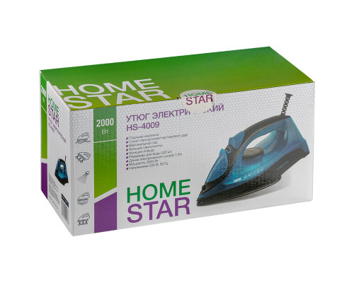 Утюг HomeStar HS-4009 черно-синий (2000Вт, пар, керамическая подошва, антинакипь)