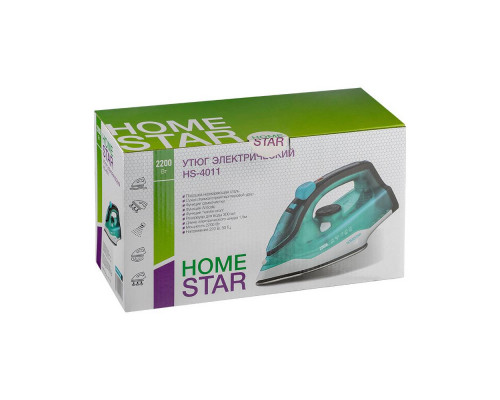 Утюг HomeStar HS-4011 бирюзовый  (2200Вт, пар, подошва нержавеющая сталь, антинакипь, капля стоп)