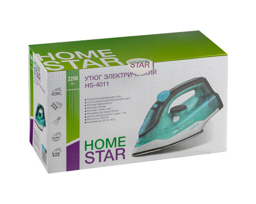 Утюг HomeStar HS-4011 бирюзовый  (2200Вт, пар, подошва нержавеющая сталь, антинакипь, капля стоп)