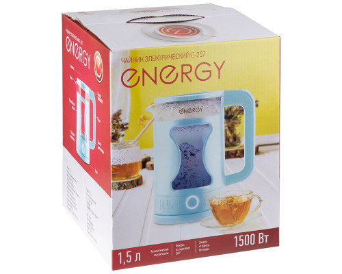 Чайник ENERGY E-257 (1.5л) стекло, голубой