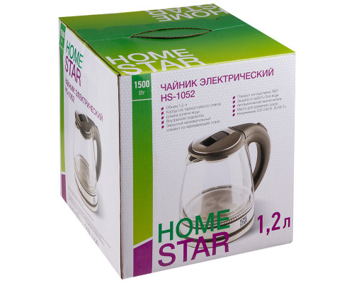 Чайник Homestar HS-1052 (1,2 л.) стекло, пластик черный