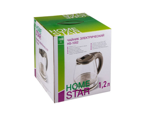 Чайник Homestar HS-1052 (1,2 л.) стекло, пластик черный
