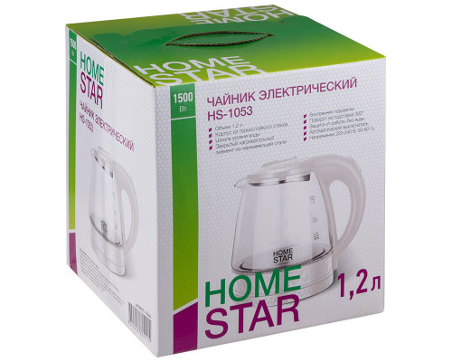 Чайник Homestar HS-1053 (1,2 л.) стекло, пластик белый