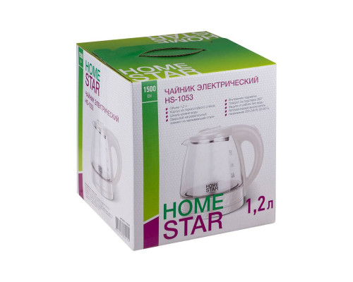 Чайник Homestar HS-1053 (1,2 л.) стекло, пластик белый