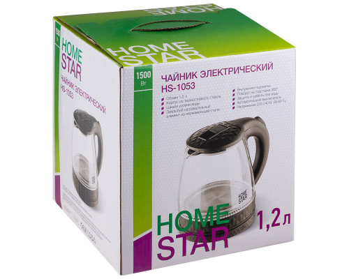 Чайник Homestar HS-1053 (1,2 л.) стекло, пластик черный