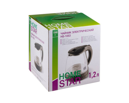 Чайник Homestar HS-1053 (1,2 л.) стекло, пластик черный