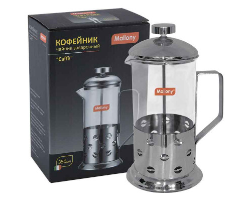 Френч-пресс (кофе-пресс) Caffe, 350 мл, из жаропр стекла, в корпусе из нерж стали, B535-350ML