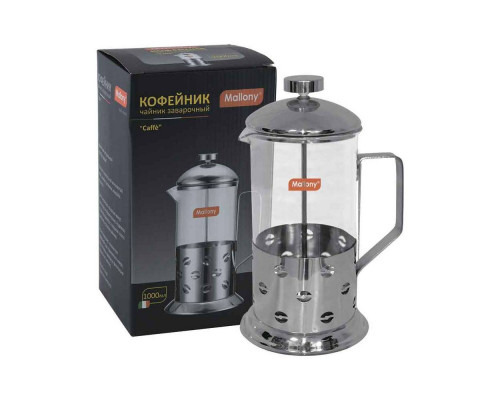 Френч-пресс (кофе-пресс) Caffe,1000 мл, из жаропр стекла, в корпусе из нерж стали, B535-1000ML