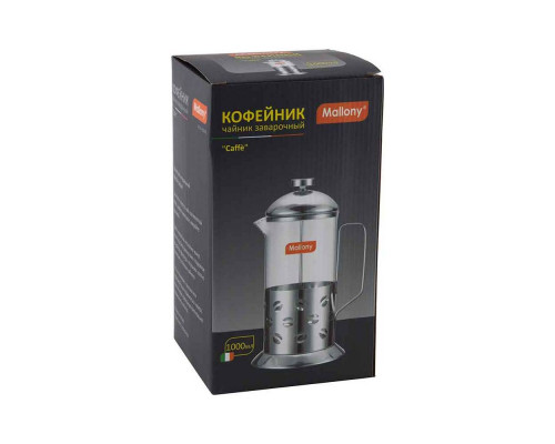 Френч-пресс (кофе-пресс) Caffe,1000 мл, из жаропр стекла, в корпусе из нерж стали, B535-1000ML