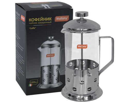 Френч-пресс (кофе-пресс) Caffe,1000 мл, из жаропр стекла, в корпусе из нерж стали, B535-1000ML