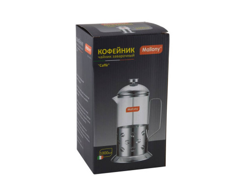 Френч-пресс (кофе-пресс) Caffe,1000 мл, из жаропр стекла, в корпусе из нерж стали, B535-1000ML