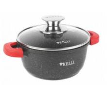 Кастрюля с крышкой Kelli KL-4022-20, 2,5л, 20см, инд., алюм./стекло, мрам. покр., кругл., сер.
