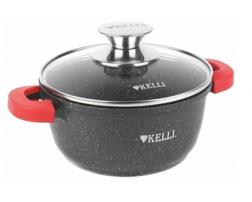 Кастрюля с крышкой Kelli KL-4022-20 2,5л 20см алюм. инд. мрам.покр. серый