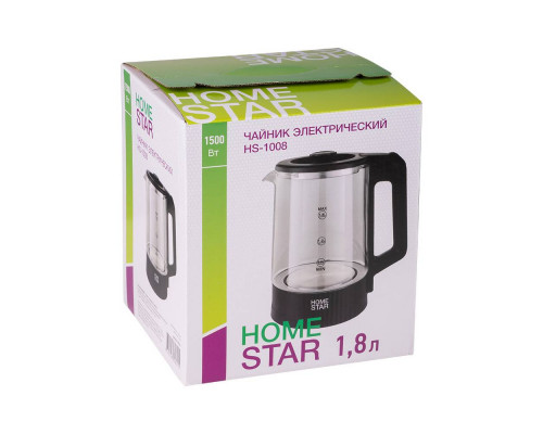 Чайник Homestar HS-1008 (1,8л), стекло, черный