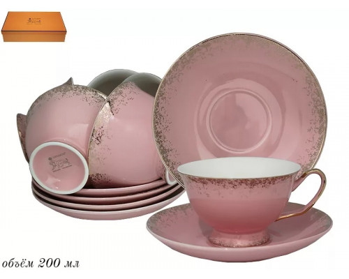Чайный сервиз LENARDI 244-017 0,24л 12пр. фарфор тём.-розовый подарочная уп.