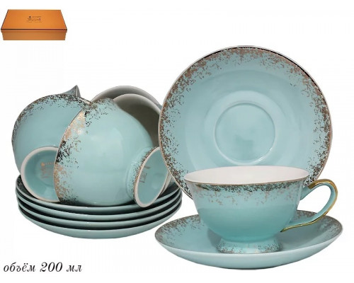 Чайный сервиз LENARDI 244-018 0,2л 12пр. фарфор голубой подарочная уп.