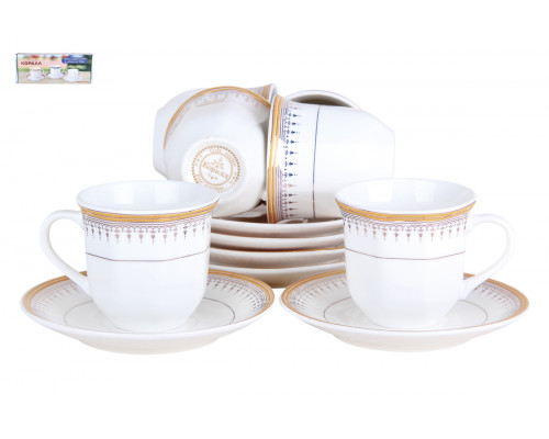 Кофейный набор КОРАЛЛ Голден лайн NBJ12-S-G09 12пр. 0,1л керамика белый с декор