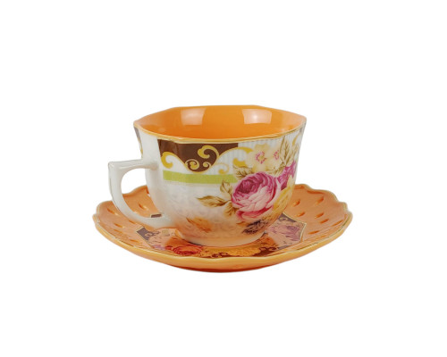 Чайный сервиз DELFI DO40LO-24198 12пр. 0,25л фарфор белый/оранжевый с рисунком
