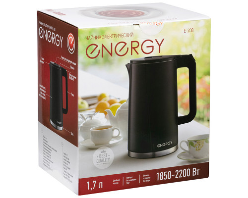 Чайник электрический Energy E-208 105731 1,7л спираль 2200Вт нерж сталь чёрный двойной корпус