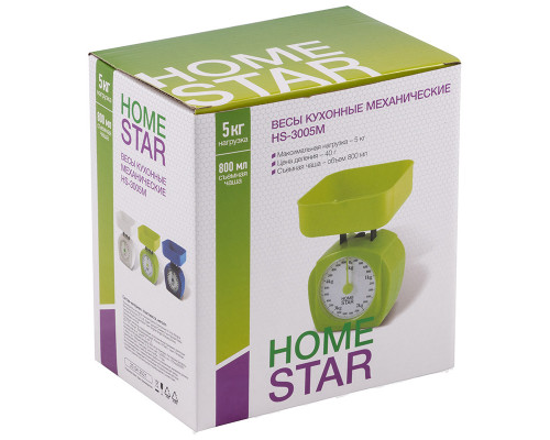 Весы кухонные механические HOMESTAR HS-3005М, 5 кг, цвет зеленый