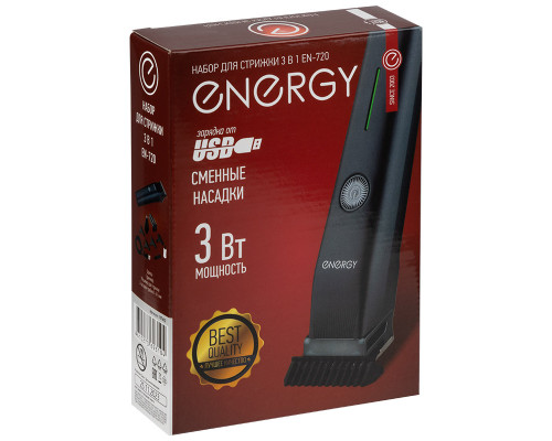 Машинка для стрижки волос Energy EN-720 107602 3в1 3 насад. 1-3-5мм 3Вт аккумулятор пластик серый  