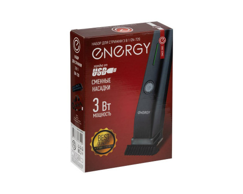 Машинка для стрижки волос Energy EN-720 107602 3в1 3 насад. 1-3-5мм 3Вт аккумулятор пластик серый  