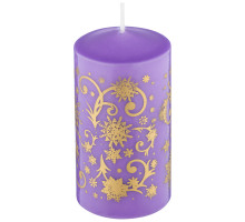Свеча Deco Christmas 50х100 мм Зимние узоры (золото на сиреневом)