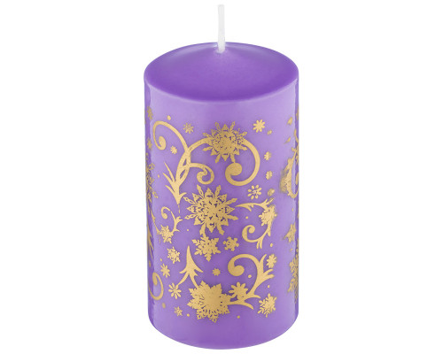 Свеча Deco Christmas 50х100 мм Зимние узоры (золото на сиреневом)