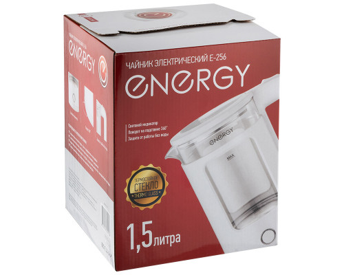 Чайник ENERGY E-256 (1.5л) стекло, белый