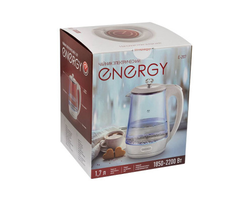 Чайник Energy E-207 (1,7 л), стекло, пластик, цвет белый