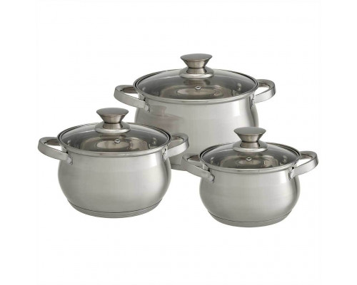 WEBBER BE-614/6 Набор посуды из нерж.стали 6 пр. 2,1л,2,9л,3,9л со стеклянн