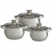 WEBBER BE-614/6 Набор посуды из нерж.стали 6 пр. 2,1л,2,9л,3,9л со стеклянн