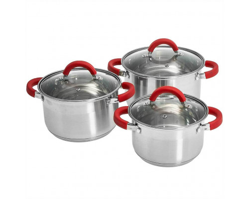 WEBBER BE-624/6 Набор посуды из нерж.стали 6 пр. 2,2л,3,0л,4,0л со стеклянн