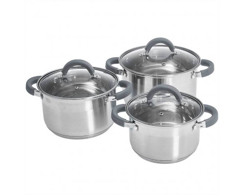 WEBBER BE-625/6 Набор посуды из нерж.стали 6 пр. 2,2л,3,0л,4,0л со стеклянн