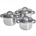 WEBBER BE-625/6 Набор посуды из нерж.стали 6 пр. 2,2л,3,0л,4,0л со стеклянн