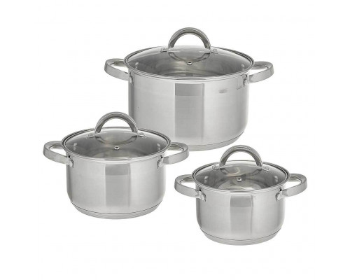 WEBBER BE-628/6 Набор посуды из нерж.стали 6 пр. 2,2л,3,0л,5,2л со стеклянн
