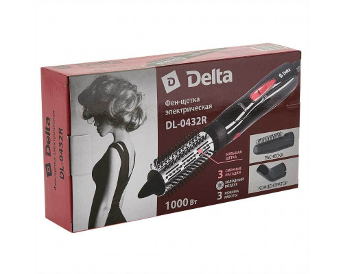Фен-щетка DELTA DL-0432R 1000Вт, 3 насадки, 3 режима работы