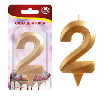 Свеча для торта "Грань" цифра 2 (золото), 8,7х4,3х1,2 см